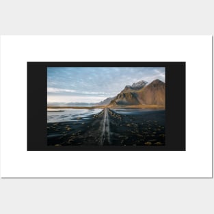 Aerial of the Icelandic Stokksnes Mountain Range in Iceland during sunset Posters and Art